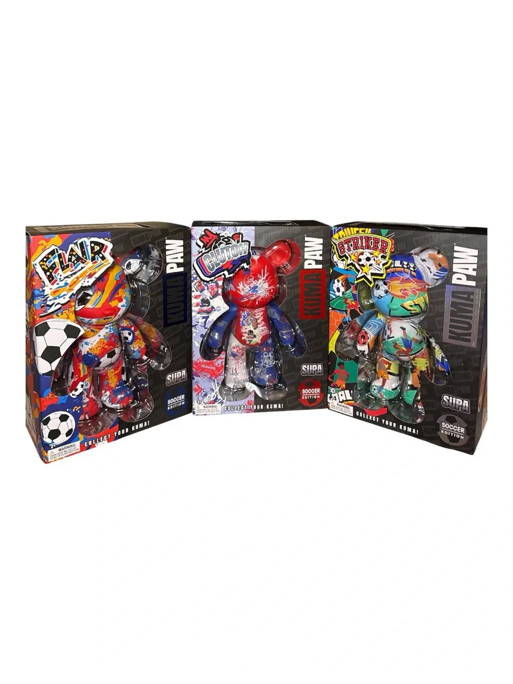 NEW! Kuma Paw 9.5” World Cup Soccer Edition Bear LOT of 3 Clutch Flair & Striker